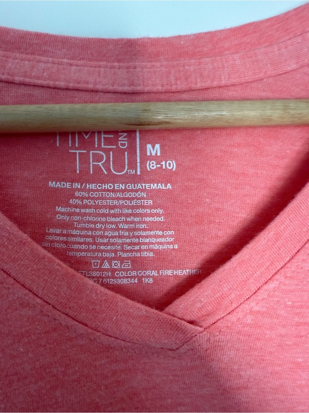 Time and Tru Coral Fire Heather V‑Neck Tee - Picture 3 of 3